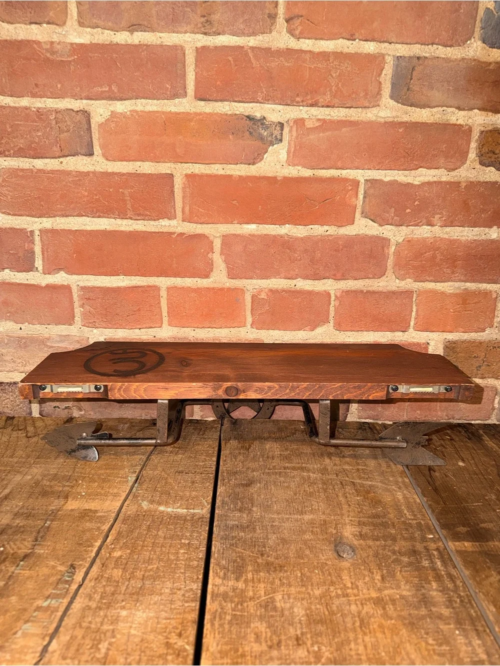 Rustic Metal Star & Horseshoe Wall Shelf - Brown Cowboy Western Branded